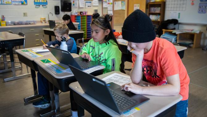 Students working on computers