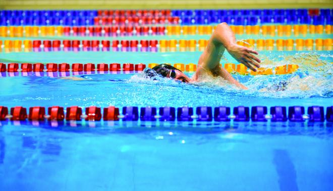 Swimming laps in the pool