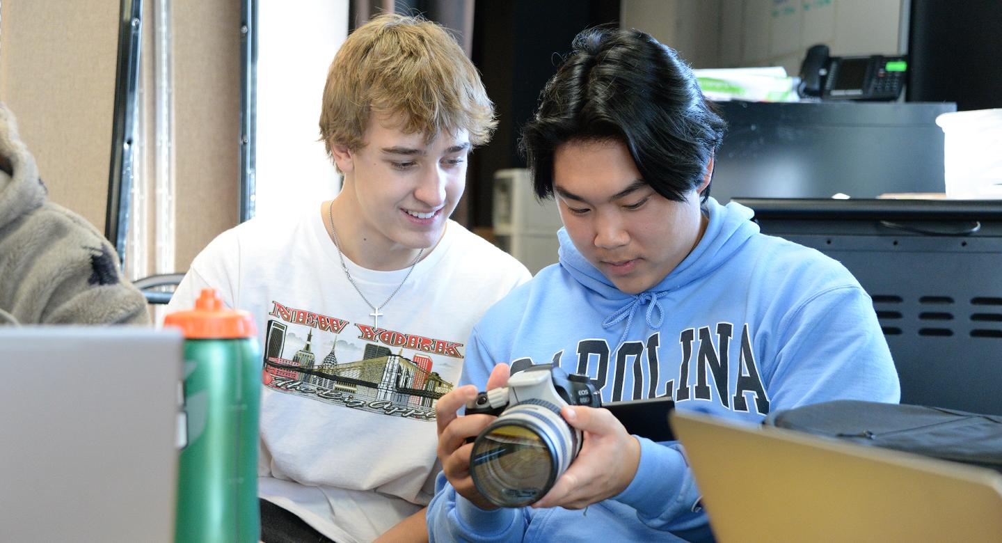 Students using a camera